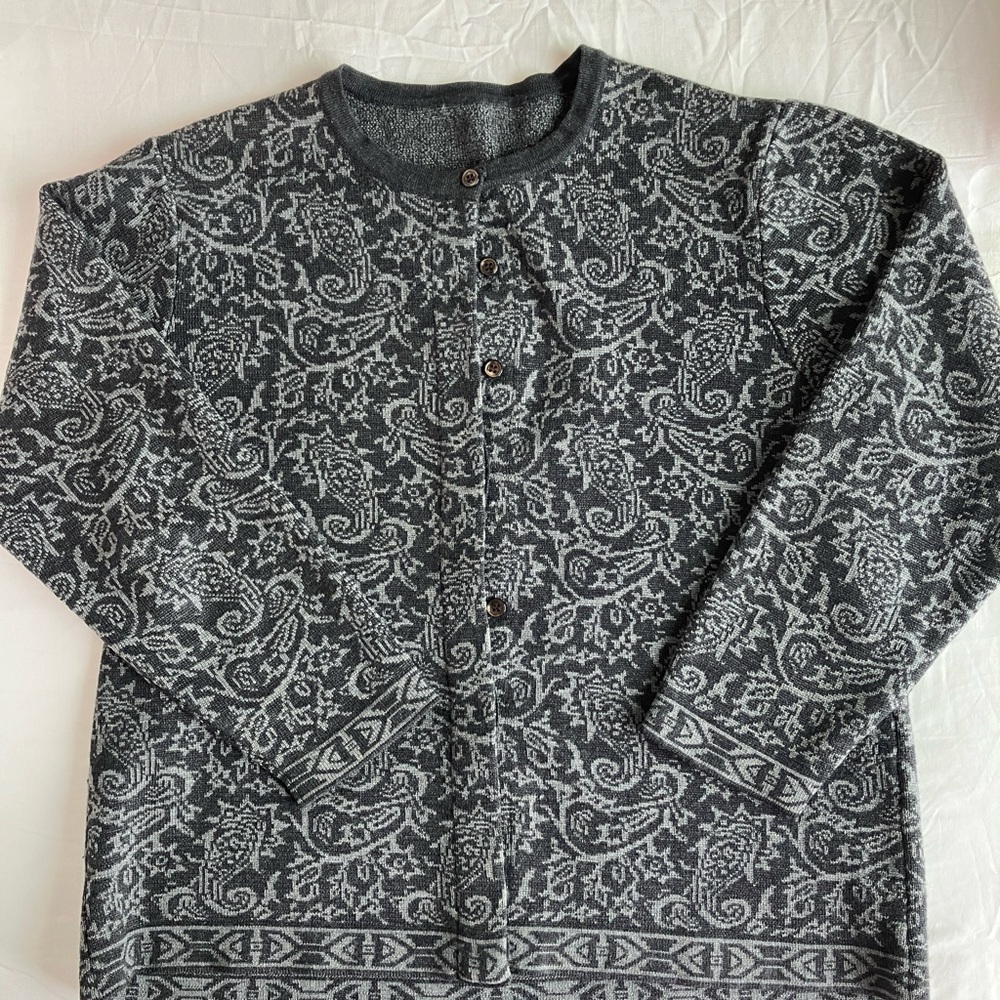 Vintage Talbots Paisley Merino Wool Cardigan Size Large